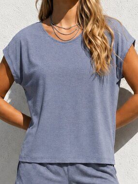 CLOUDVEIL Merino Wool Blend Dolman Short Sleeve T-Shirt Blue XS Summer Light
